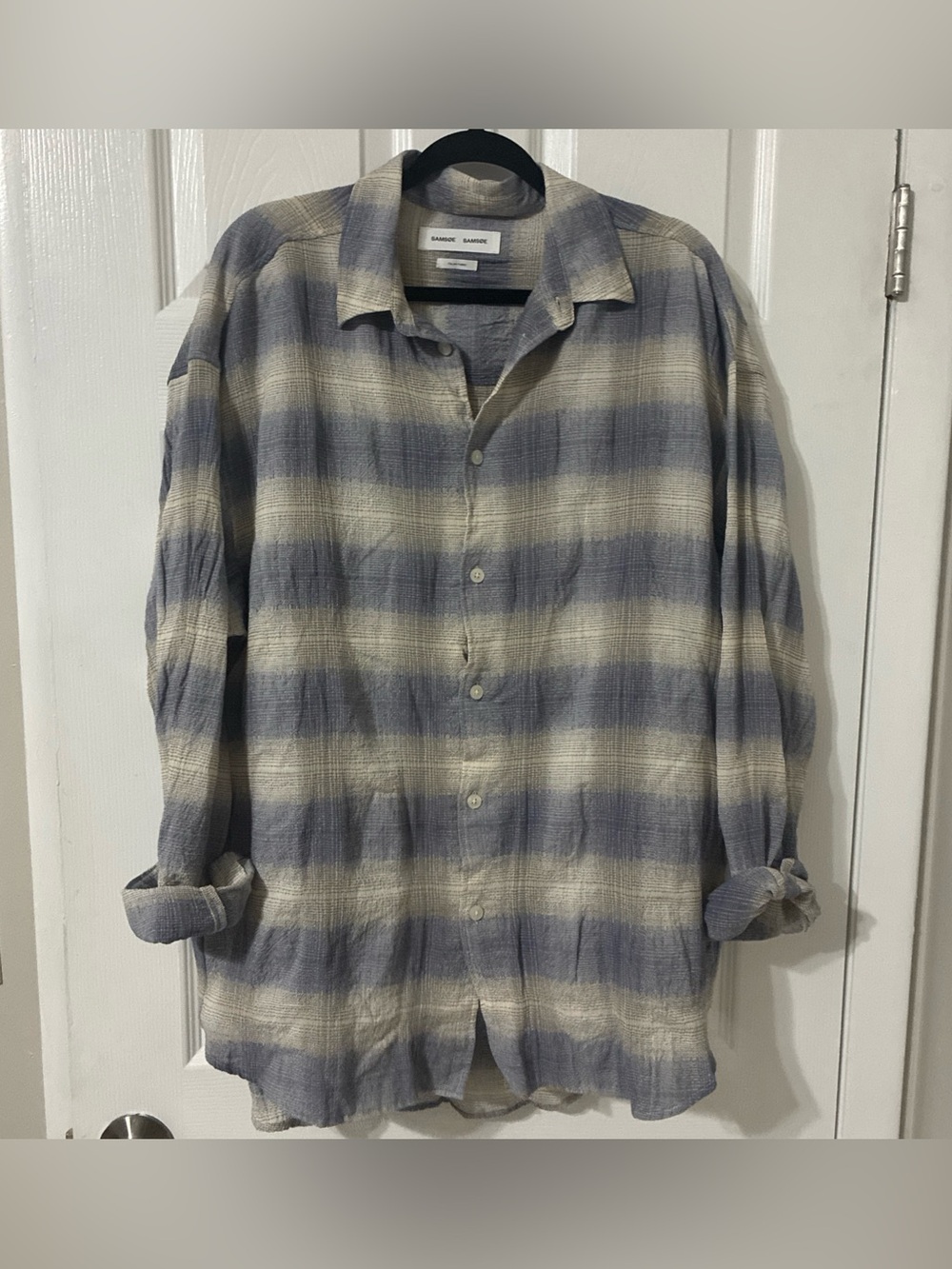 Samsoe Samsoe Men's Blue Fade Button Down Long Sleeve Shirt, Italian Fabric X